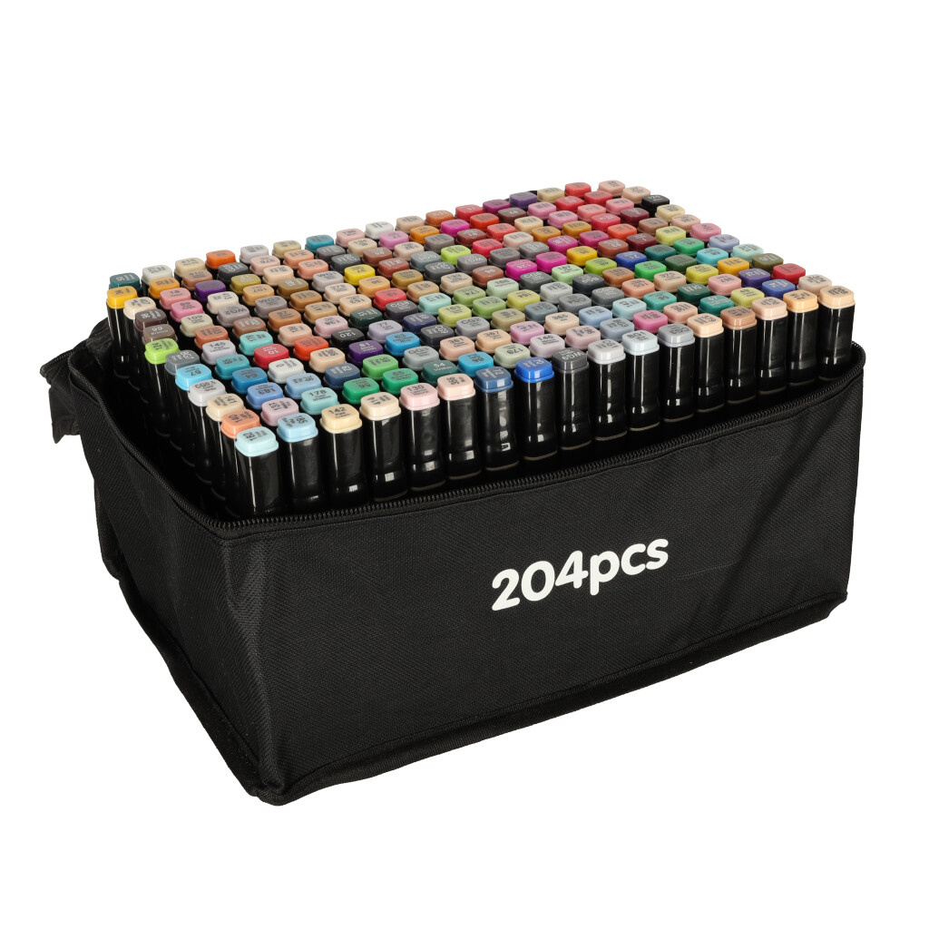 Markery-dwustronne-alkoholowe-w-etui-204-podstawka-134145 Dvipusiai alkoholiniai žymekliai dėkle 204 + stovas