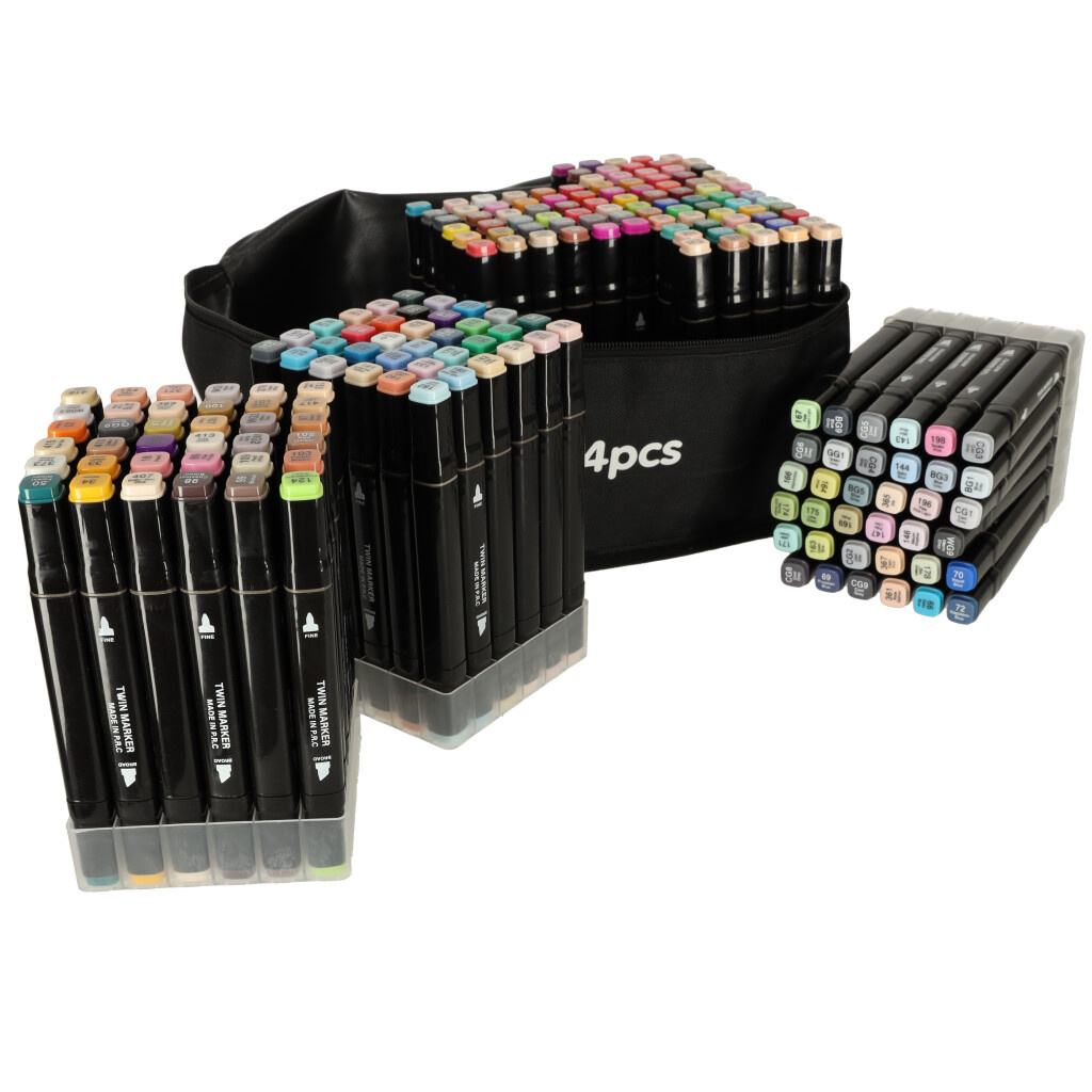 Markery-dwustronne-alkoholowe-w-etui-204-podstawka-134146 Dvipusiai alkoholiniai žymekliai dėkle 204 + stovas