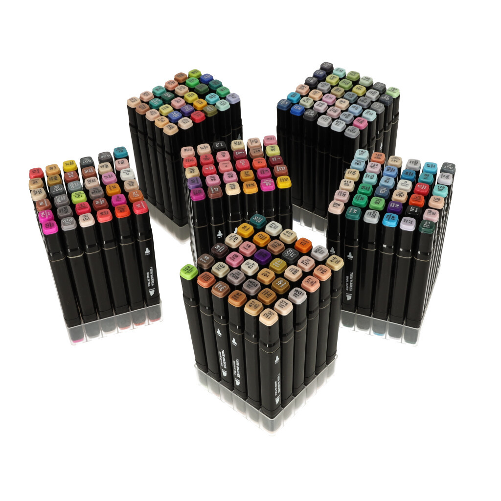 Markery-dwustronne-alkoholowe-w-etui-204-podstawka-134148 Dvipusiai alkoholiniai žymekliai dėkle 204 + stovas