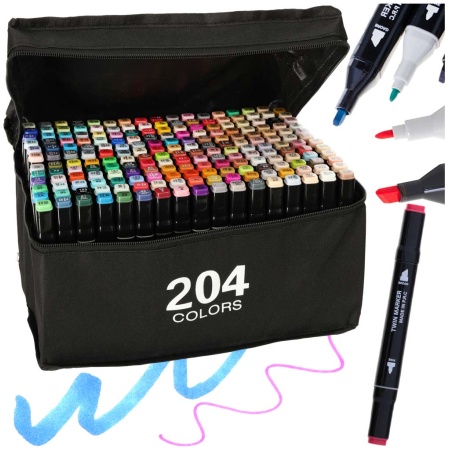 Markery-dwustronne-alkoholowe-w-etui-204-podstawka-141460 Dvipusiai alkoholiniai žymekliai dėkle 204 + stovas