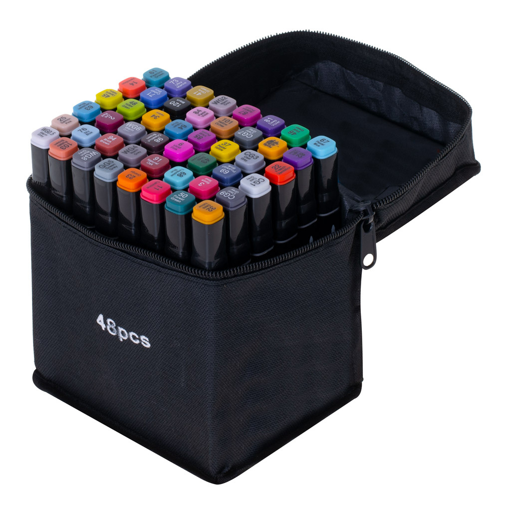 Markery-dwustronne-alkoholowe-w-etui-48-podstawka-1076332 Dvipusiai alkoholiniai žymekliai dėkle 48 + stovas