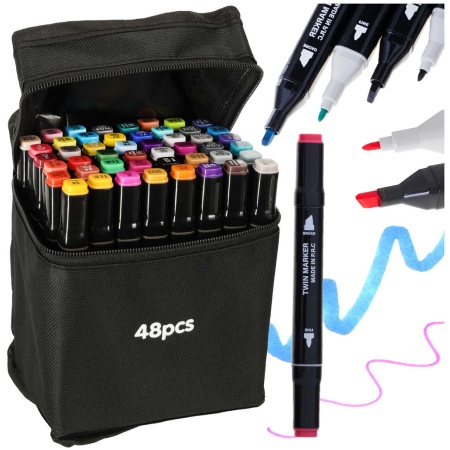 Markery-dwustronne-alkoholowe-w-etui-48-podstawka-141456 Dvipusiai alkoholiniai žymekliai dėkle 48 + stovas