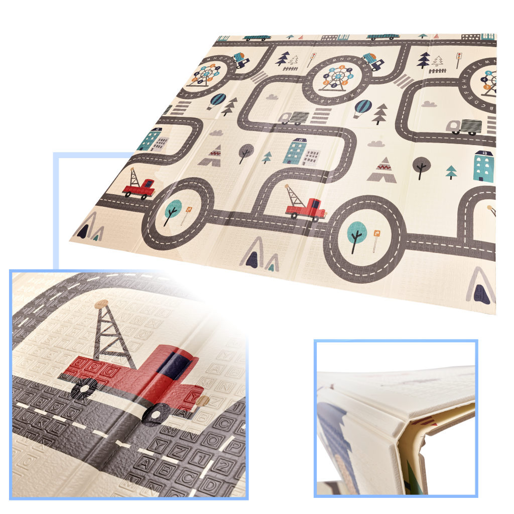 Mata-edukacyjna-skladana-piankowa-dwustronna-179x198cm-ulica-las-147813 Mokomasis sulankstomas dvipusis putplasčio kilimėlis 180 x 200 cm gatvė / miškas