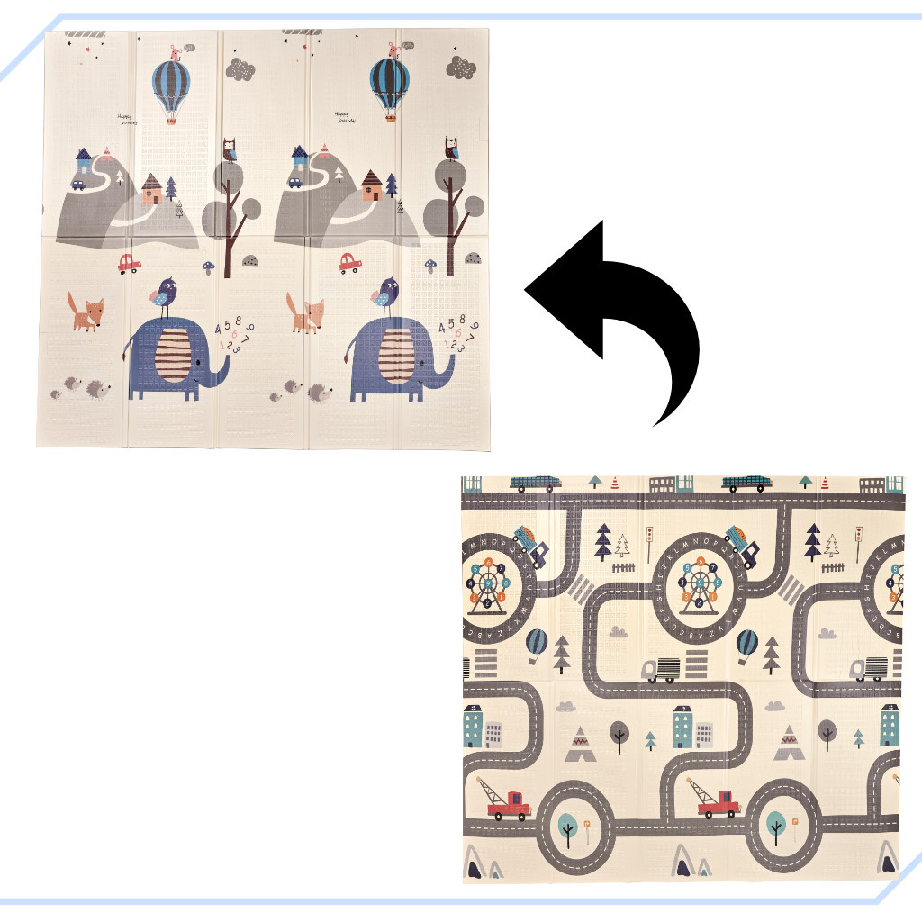 Mata-edukacyjna-skladana-piankowa-dwustronna-179x198cm-ulica-las-147814 Mokomasis sulankstomas dvipusis putplasčio kilimėlis 180 x 200 cm gatvė / miškas