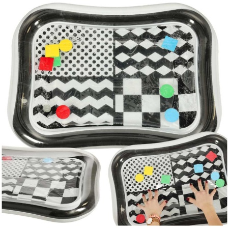 Mata-wodna-sensoryczna-dmuchana-dla-niemowlat-czarno-biala-mix-wzorow-XXL-65x50-cm-158361 Pripučiamas vandens kilimėlis su juodos ir baltos spalvų kontrastingais raštais 65 cm x 50 cm