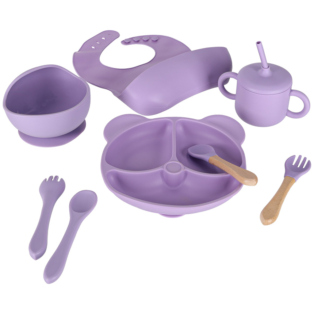 Vaikiškų silikoninių įrankių rinkinys, 8 vnt., violetinės spalvos