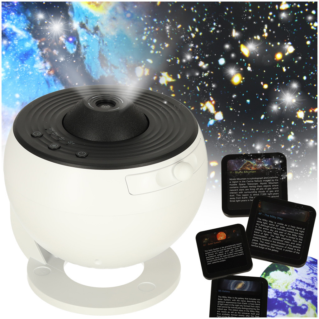 Dangaus žvaigždžių projektorius LED naktinė šviesa USB planetariumas planetos 12 diskų 360° laikmatis