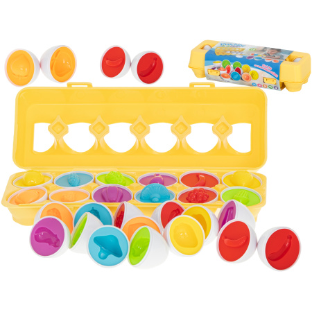 Puzzle-klocki-jajka-12-szt-wytlaczanka-Montessori-owoce-i-warzywa-907902 Edukacinis rūšiuoklis dėlionė rungtynių formos vaisių kiaušiniai 12vnt.