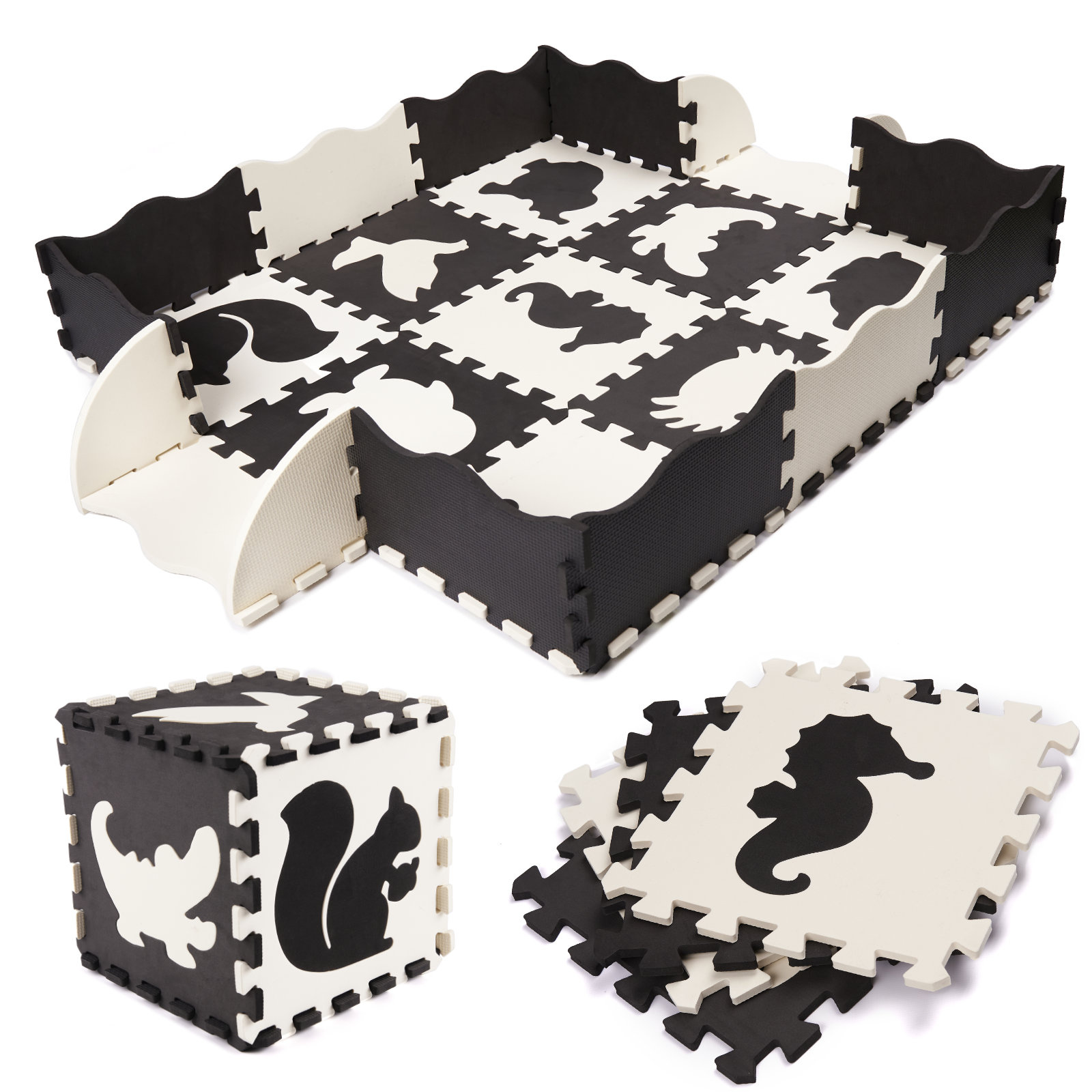 Puzzle-piankowe-mata-dla-dzieci-25el-czarno-biale-861841 Putplasčio dėlionės kilimėlis / žaidimų kilimėlis vaikams 25 vnt. juodai baltos spalvos