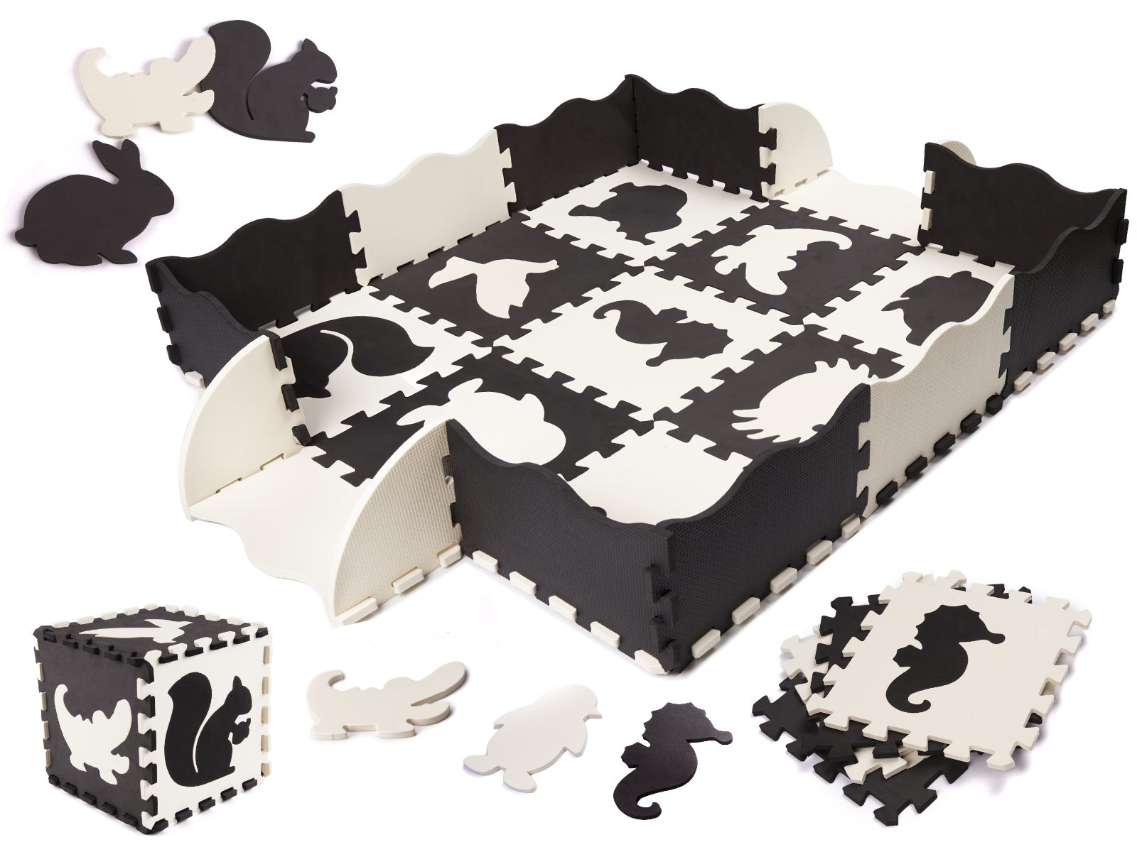 Puzzle-piankowe-mata-dla-dzieci-25el-czarno-biale-863841 Putplasčio dėlionės kilimėlis / žaidimų kilimėlis vaikams 25 vnt. juodai baltos spalvos