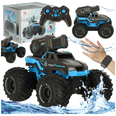 Samochod-RC-jezdzacy-po-wodzie-wodoodporny-niebieski-167188 RC amfibija vandeniui atsparus automobilis, valdomas rankų gestais + 2 nuotolinio valdymo pulteliai mėlynos spalvos