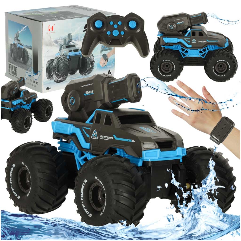 RC amfibija vandeniui atsparus automobilis, valdomas rankų gestais + 2 nuotolinio valdymo pulteliai mėlynos spalvos
