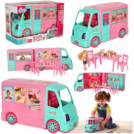 Samochod-dla-lalek-kamper-food-truck-zestaw-21-el-180338 Lėlių kemperio maisto sunkvežimio rinkinys 21 el.
