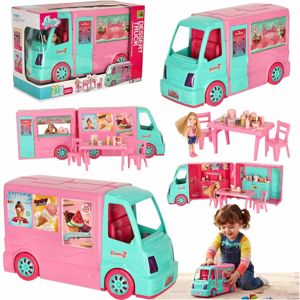 Samochod-dla-lalek-kamper-food-truck-zestaw-21-el-180338 Lėlių kemperio maisto sunkvežimio rinkinys 21 el.