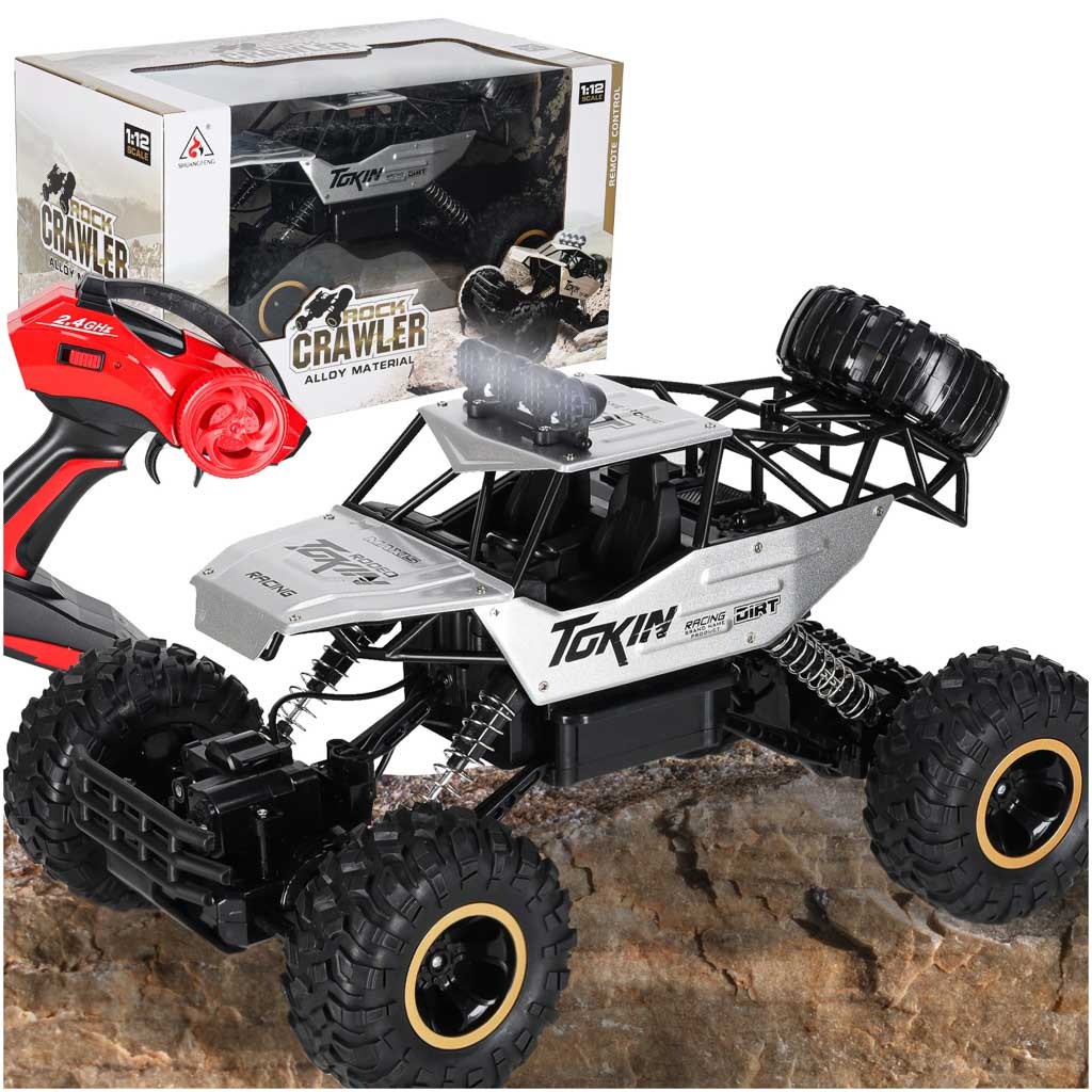 Samochod-zdalnie-sterowany-na-pilota-RC-Rock-Crawler-1-12-4WD-METAL-srebrny-177418 RC automobilis Rock Crawler 1:12 4WD METAL silver