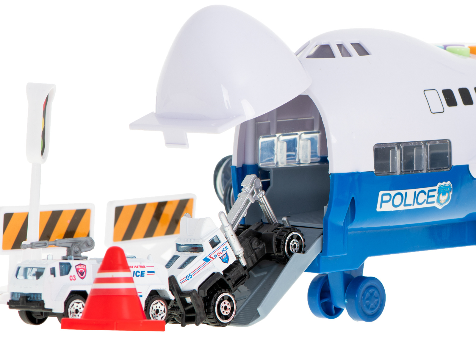 Samolot-transporter-z-autami-policja-bok-przod-906291 Transporterio lėktuvas + 6 automobiliai policijos šonas/priekyje