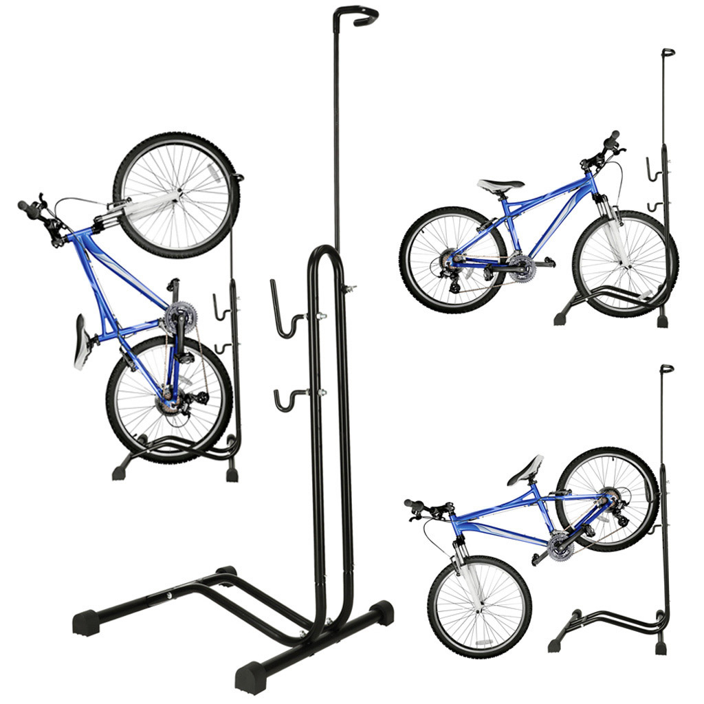 Stojak-rowerowy-RALLEX-na-rower-serwisowy-wolnostojacy-metalowy-czarny-167262 Dviračių stovas viengubas aukštas stiprus metalinis juodas