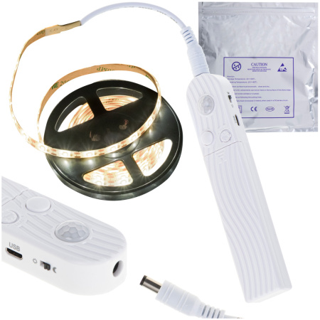 Tasma-LED-na-baterie-USB-czujnik-ruchu-2M-cieply-bialy-130892 USB baterija maitinama judesio detektoriaus LED juosta 2M šiltos baltos spalvos