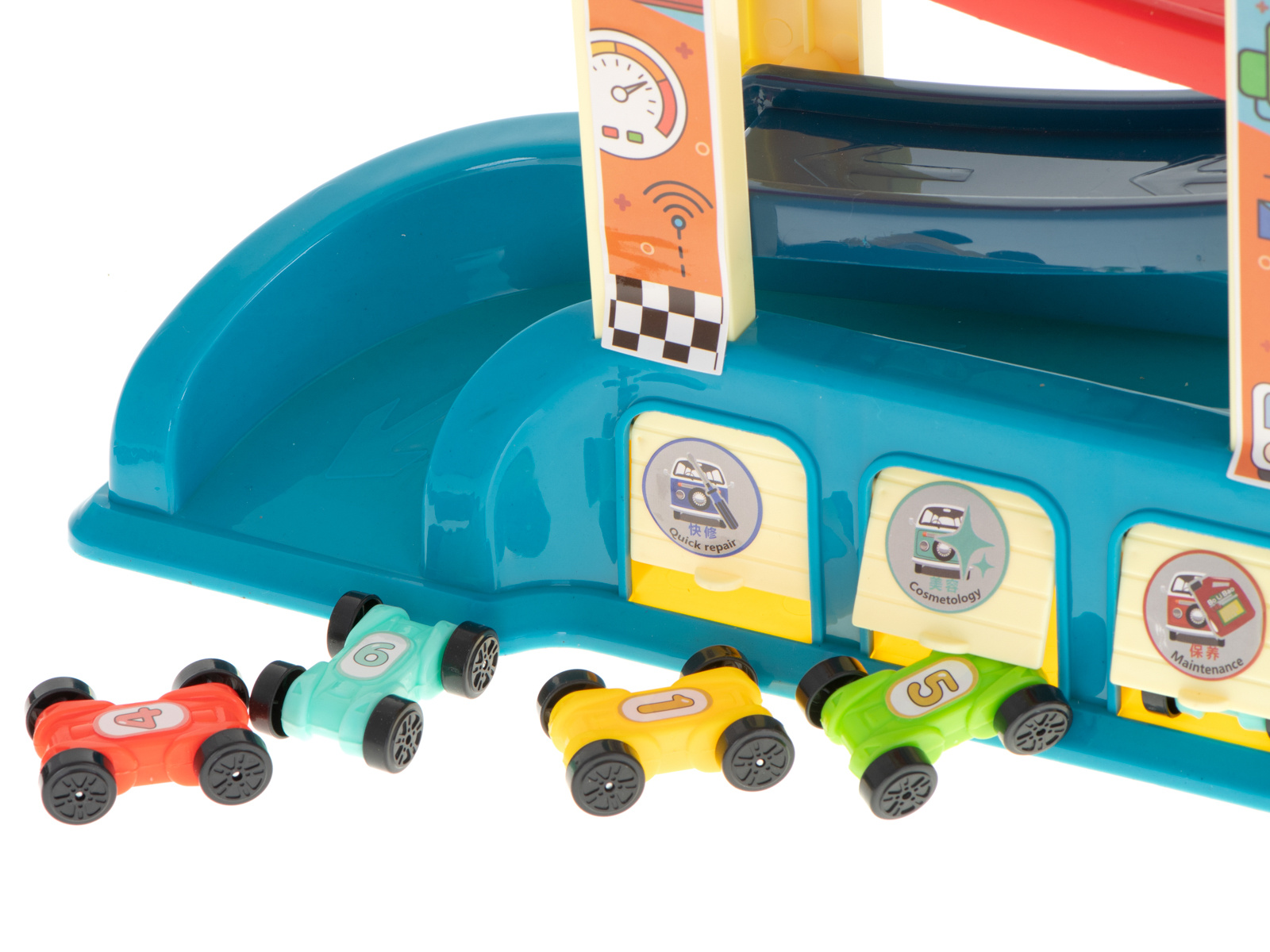 Tor-samochodowy-zjezdzalnia-wyscigowa-8-aut-909472 Garažas su nuvažiavimu + 8 automobiliai