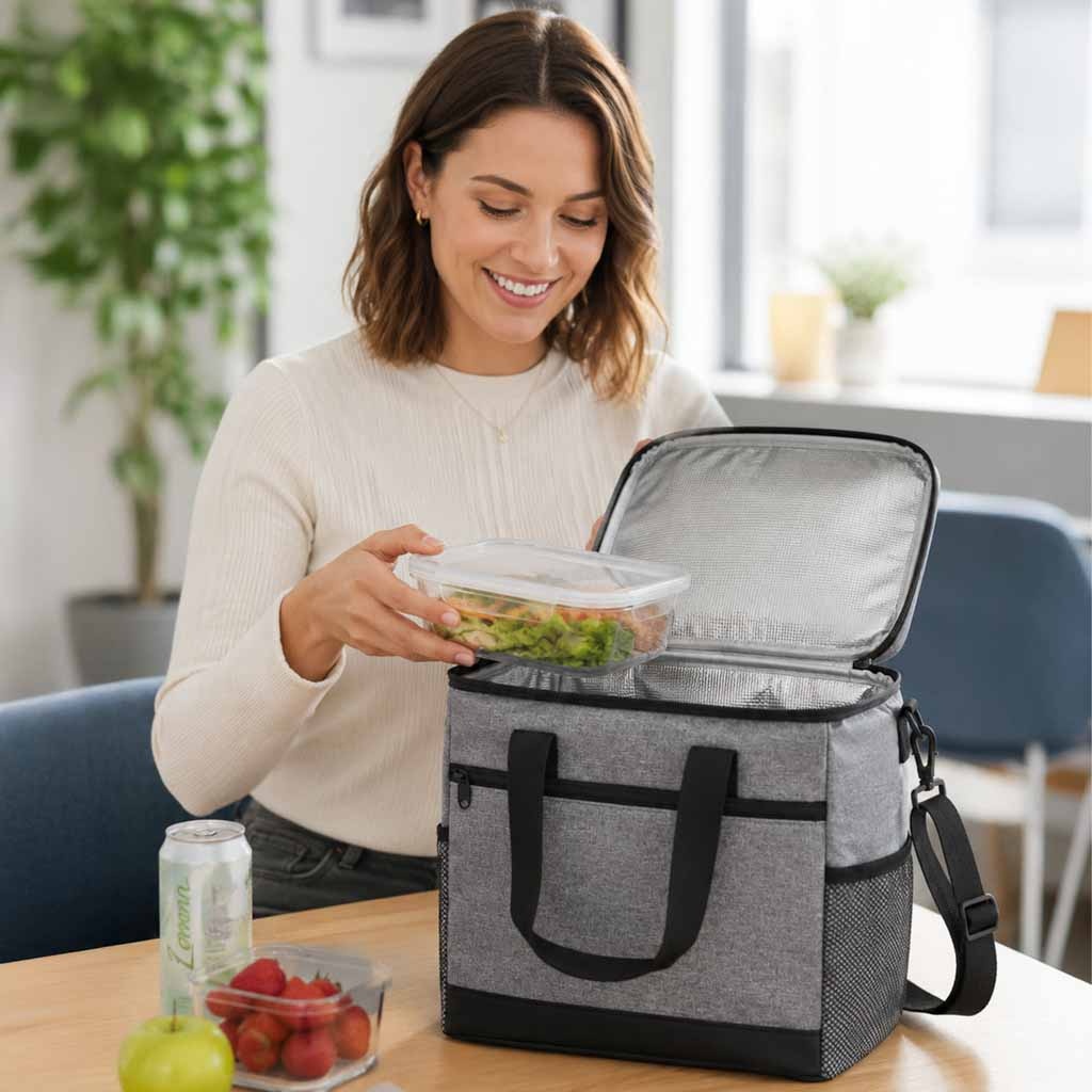 Torba-termiczna-na-lunch-jedzenie-sniadaniowa-izolacyjna-16L-szara-187133 Termo krepšys pietums paplūdimio iškylai 16L pilkos spalvos