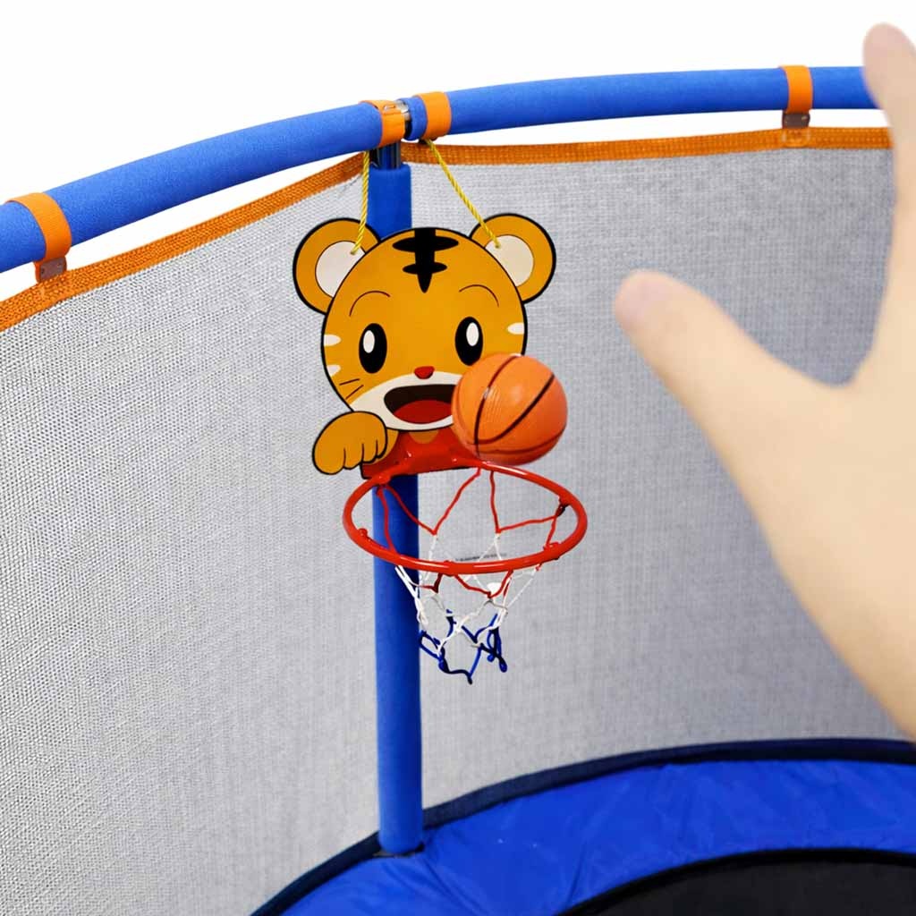 Trampolina-dla-dzieci-ogrodowa-siatka-pilki-koszykowka-155cm-niebieska-182686 Vaikų batutas sodo kamuolio tinklas krepšinio kamuolys 155cm mėlynas