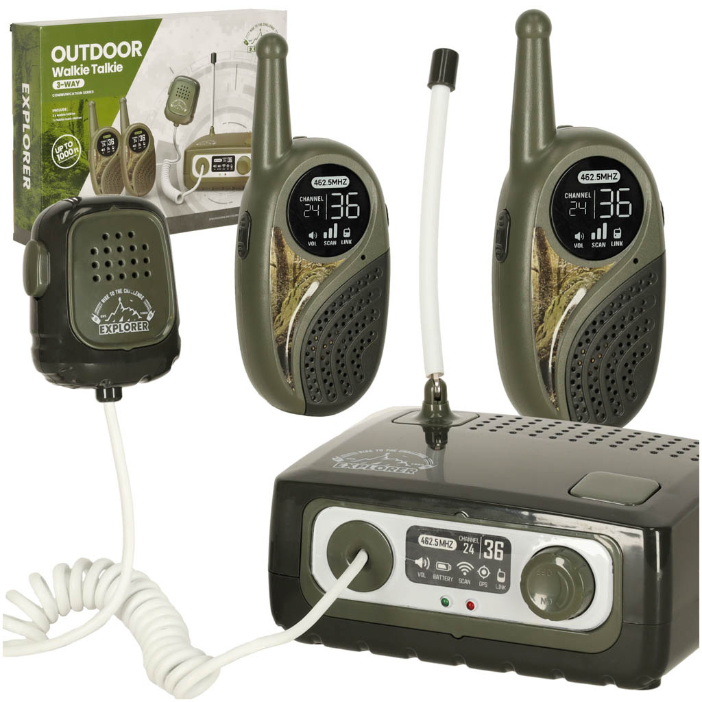 Walkie-Talkie-krotkofalowka-zestaw-z-centrala-dla-dzieci-khaki-161343 Vaikams skirtas "Walkie talkie" radijo imtuvų rinkinys su PBX, skirtas kariuomenei 333 m atstumu