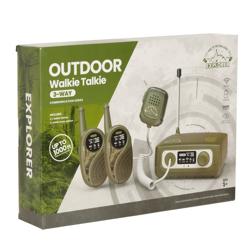 Walkie-Talkie-krotkofalowka-zestaw-z-centrala-dla-dzieci-khaki-161351 Vaikams skirtas "Walkie talkie" radijo imtuvų rinkinys su PBX, skirtas kariuomenei 333 m atstumu