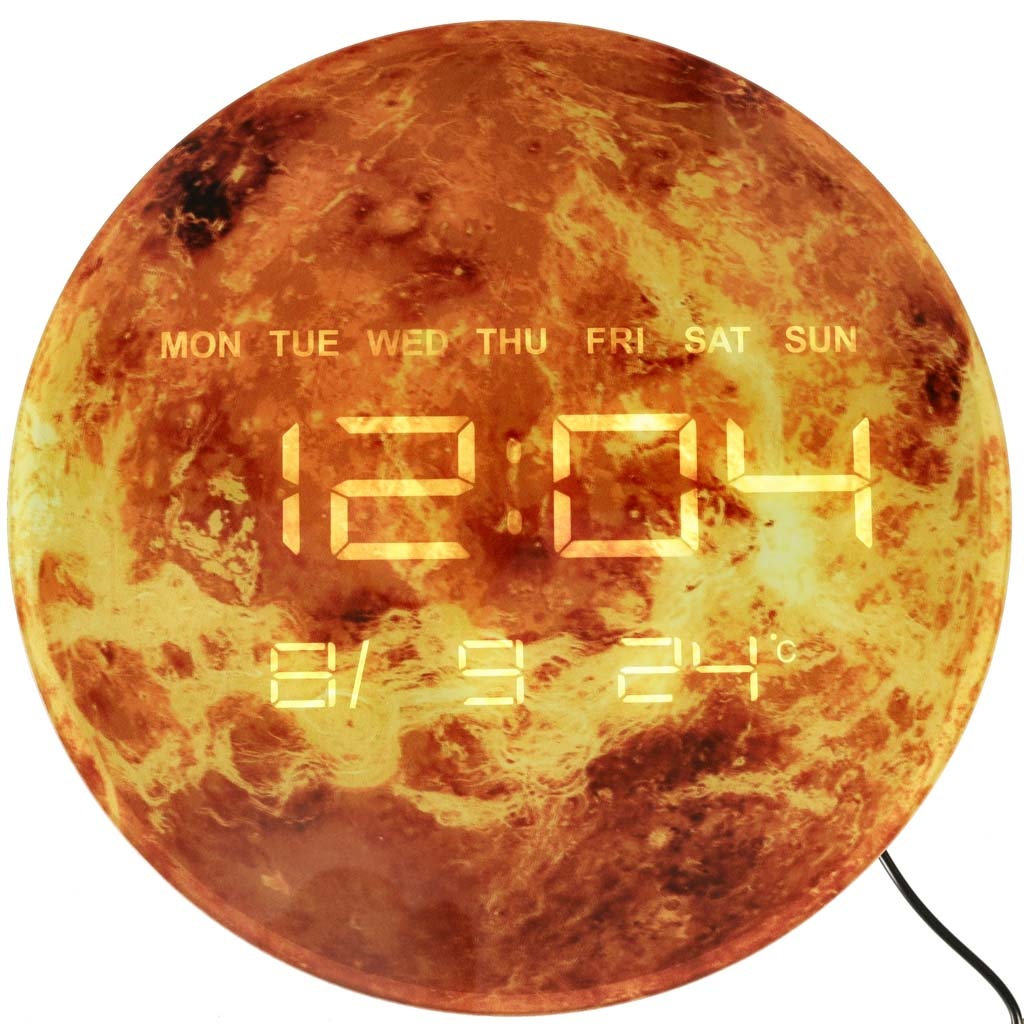 Zegar-scienny-planeta-mars-z-wyswietlaczem-LED-32-cm-pomaranczowy-157518 Planetos Marsas sieninis laikrodis su LED ekranu 32 cm oranžinis