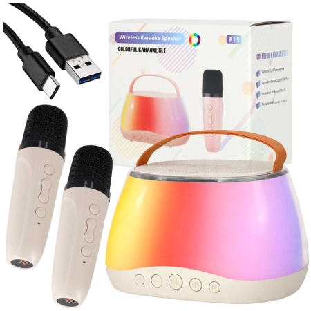 Zestaw-do-karaoke-glosnik-Bluetooth-LED-RGB-2-mikrofony-USB-182231 Karaokės rinkinys "Bluetooth" garsiakalbis LED RGB 2 mikrofonai USB