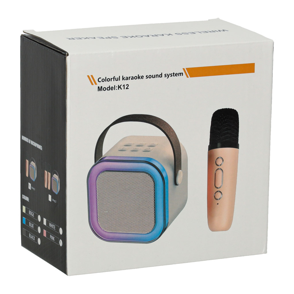 Zestaw-do-karaoke-mikrofon-glosnik-przenosny-BLUETOOTH-USB-LED-bezowy-162863 Karaokės rinkinys "Bluetooth" garsiakalbis mikrofonas USB LED smėlio spalvos