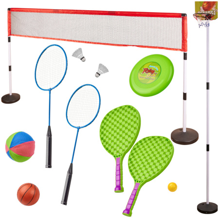 Sporto rinkinys 5in1 badmintonas krepšinis tinklinis tenisas frisbis