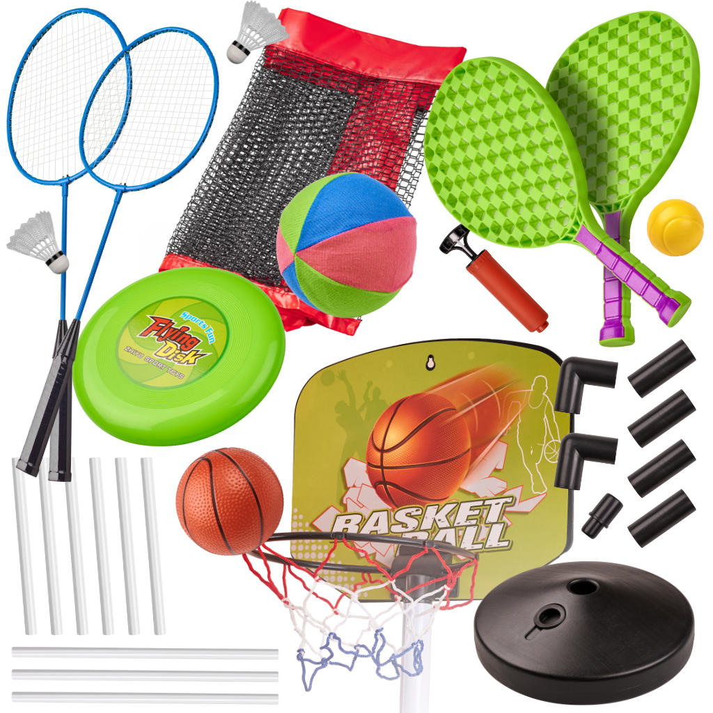 Sporto rinkinys 5in1 badmintonas krepšinis tinklinis tenisas frisbis