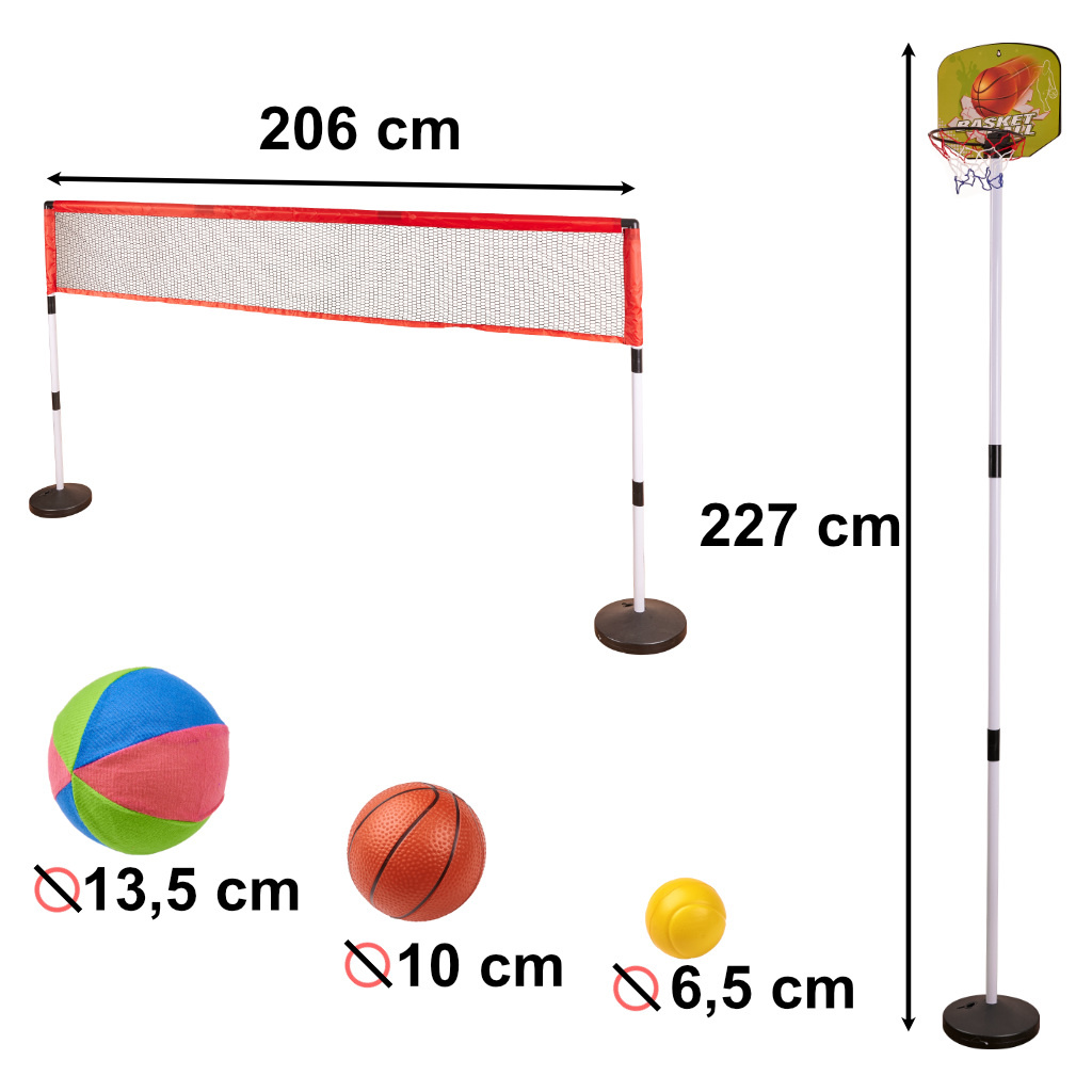 Sporto rinkinys 5in1 badmintonas krepšinis tinklinis tenisas frisbis