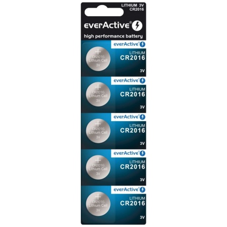 Bateria-everActive-litowa-CR2016-blister-5szt-896592 "EverActive CR2016" ličio mygtukinės baterijos lizdinė plokštelė 5vnt.