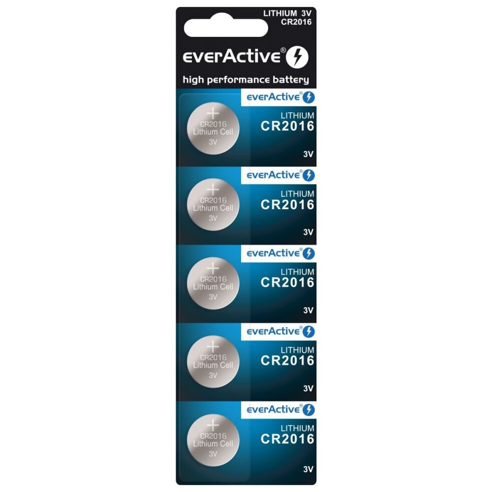 Bateria-everActive-litowa-CR2016-blister-5szt-896592 "EverActive CR2016" ličio mygtukinės baterijos lizdinė plokštelė 5vnt.