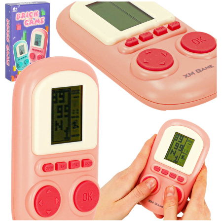 Gra-elektroniczna-zrecznosciowa-konsola-przenosna-rozowy-163482 Elektroninis arkadinis žaidimas mini konsolė nešiojamas kišeninis tetris rožinis