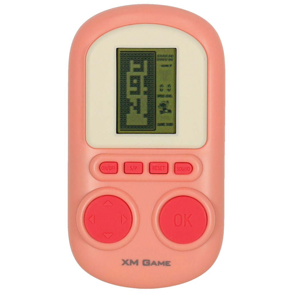 Gra-elektroniczna-zrecznosciowa-konsola-przenosna-rozowy-163483 Elektroninis arkadinis žaidimas mini konsolė nešiojamas kišeninis tetris rožinis