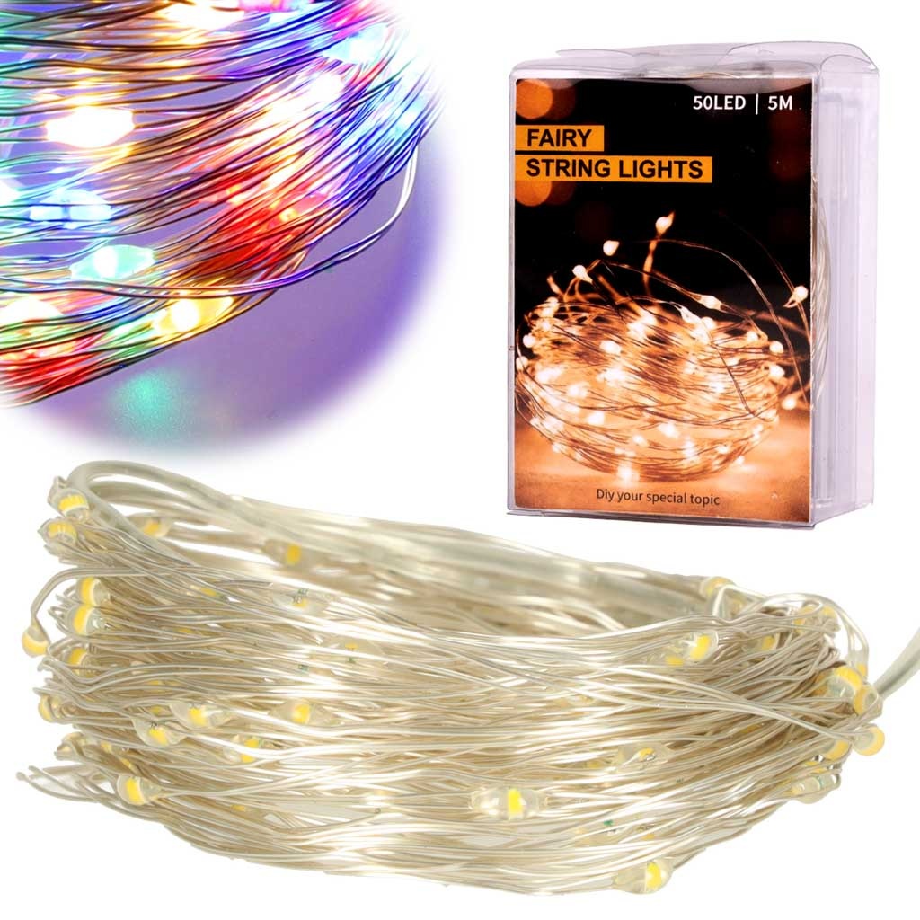 Lampki-LED-druciki-dekoracyjne-5m-50LED-multikolor-148251 LED dekoratyvinis apšvietimas 5m 50LED daugiaspalvis