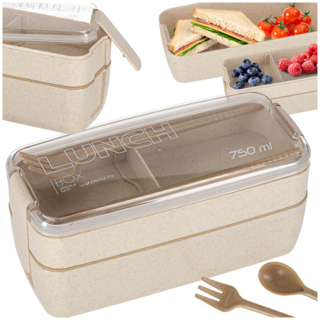 Lunch-box-sniadaniowka-pudelko-sniadaniowe-z-przegrodkami-dzielone-750ml-bezowe-176366 Pusryčių dėžutė pusryčių dėžutė su skyreliais, padalinta į skyrius 750ml, smėlio spalvos