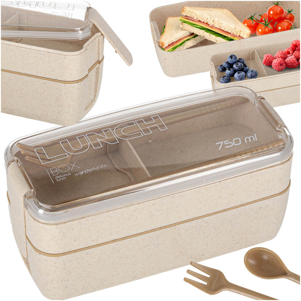 Lunch-box-sniadaniowka-pudelko-sniadaniowe-z-przegrodkami-dzielone-750ml-bezowe-176366 Pusryčių dėžutė pusryčių dėžutė su skyreliais, padalinta į skyrius 750ml, smėlio spalvos