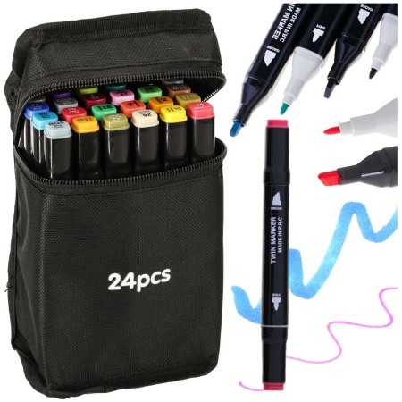 Markery-dwustronne-alkoholowe-w-etui-24-podstawka-141455 Dvipusiai alkoholiniai žymekliai dėkle 24 + stovas