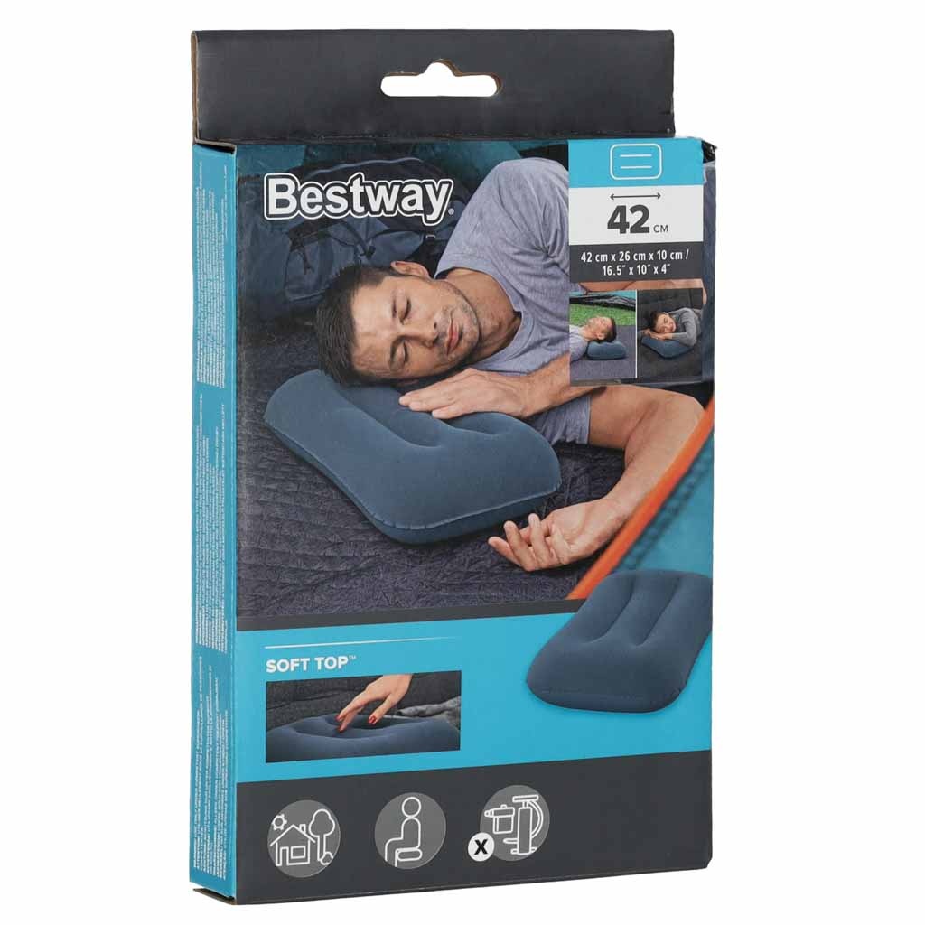 Poduszka-dmuchana-turystyczna-welurowa-BESTWAY-67121-granatowa-184056 BESTWAY 67121 Kelioninė pripučiama veliūrinė pagalvėlė tamsiai mėlyna