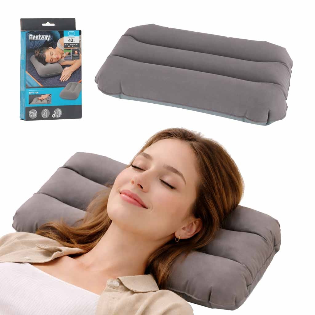 Poduszka-dmuchana-turystyczna-welurowa-BESTWAY-67121-szara-184039 BESTWAY 67121 Kelioninė pripučiama veliūrinė pagalvėlė pilka