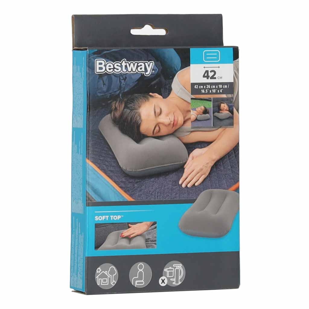 Poduszka-dmuchana-turystyczna-welurowa-BESTWAY-67121-szara-184055 BESTWAY 67121 Kelioninė pripučiama veliūrinė pagalvėlė pilka