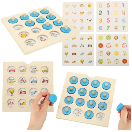 Puzzle-drewniane-gra-planszowa-memory-4-karty-140001 Medinis dėlionės stalo žaidimas atminčiai + 4 kortelės