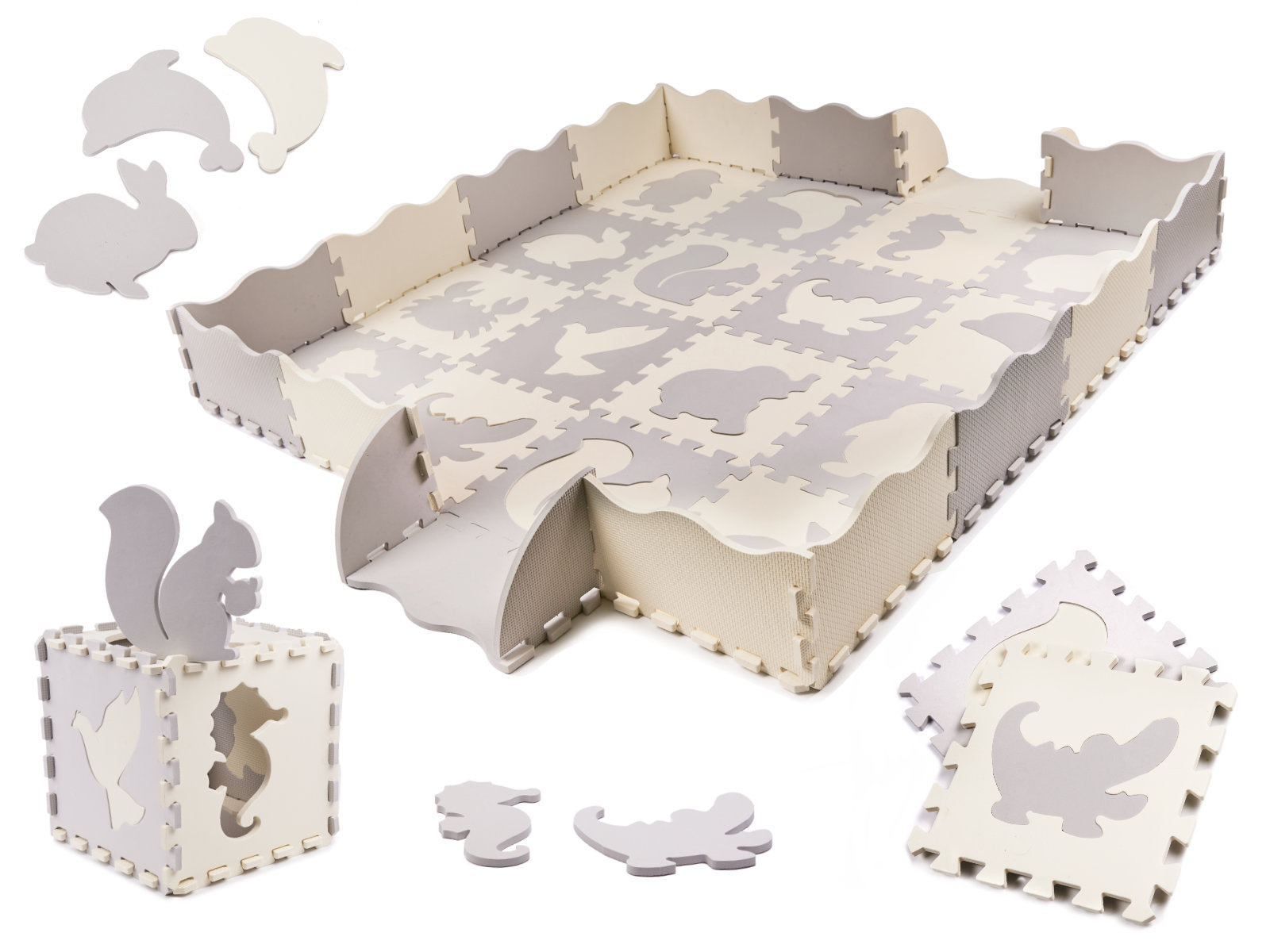 Puzzle-piankowe-mata-kojec-dla-dzieci-36el-szaro-ecru-863751 Kilimėlis iš putplasčio/vaikų žaidimų kilimėlis 36el. pilka-ecru