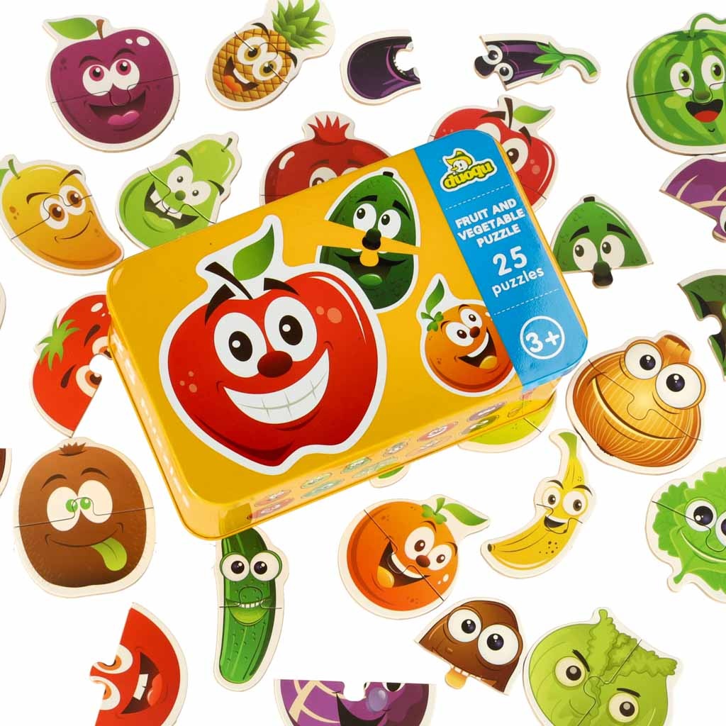 Puzzle-w-puszce-owoce-warzywa-25-puzzli-158471 Vaisių / daržovių skardinė dėlionė 25 dėlionės